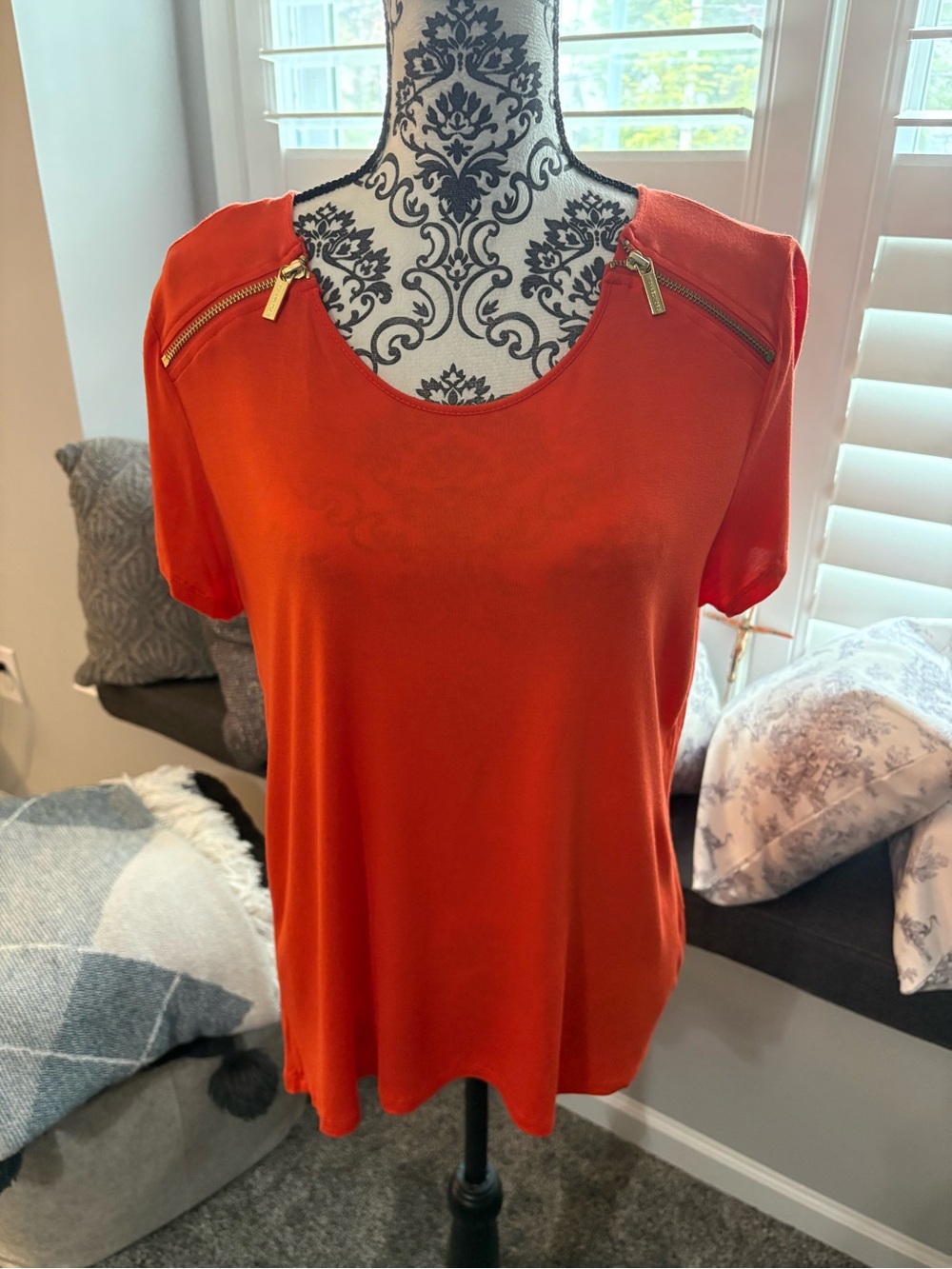 Women’s Zip-Shoulder Short Sleeve Top - Orange